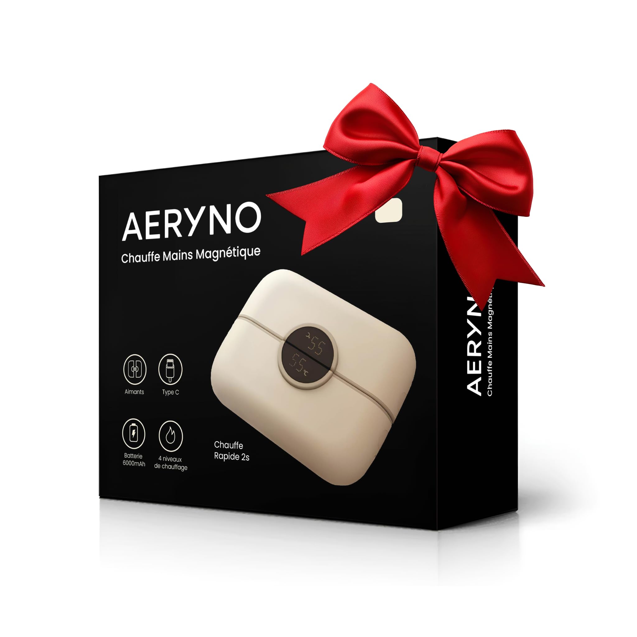 Chauffe-Main Rechargeable 6000mAh, écran Affichage LED, 4 Niveaux de Chaleur, Design Compact & élégant, USB-C, Chauffe Rapide, Ideal Voyage, Hiver et Cadeau - AERYNO
