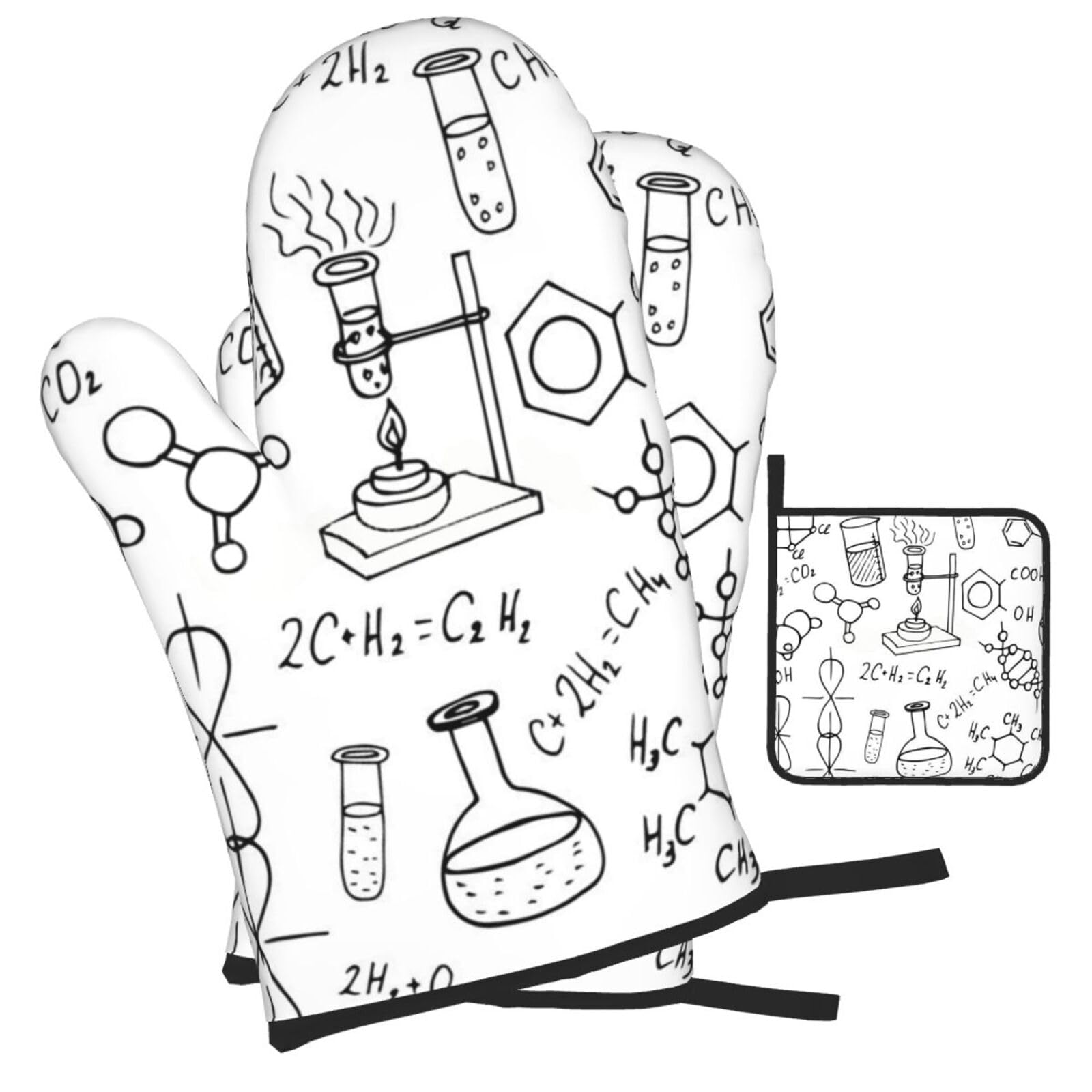 Chemistry Print-r18395 Printed Oven Mitts and Pot Holders Heat Resistant Set of 3 Pcs, Modern Kitchen Gloves & Potholders for Cooking Baking Grilling
