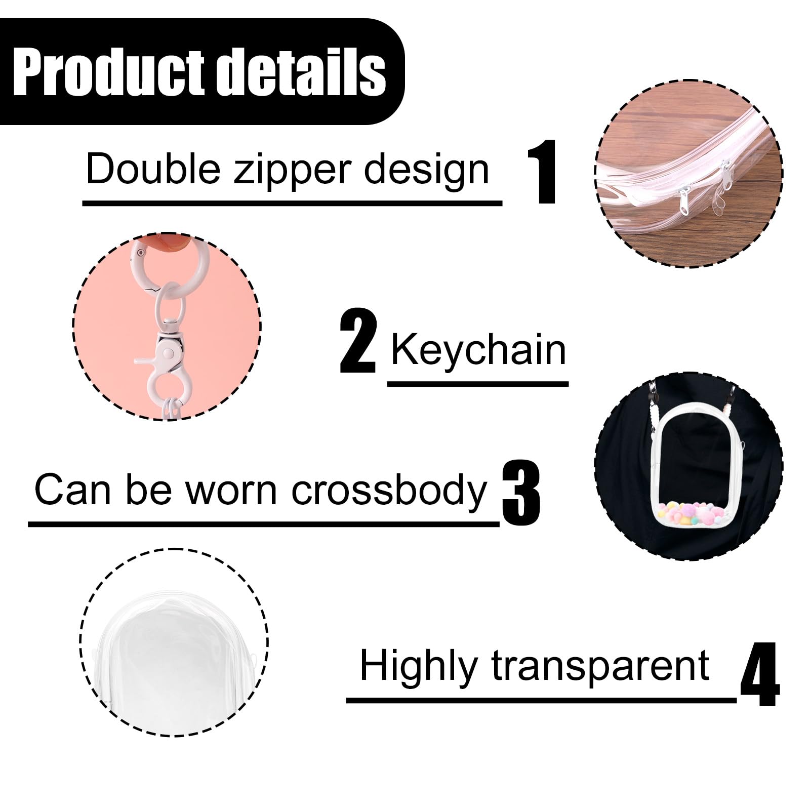 Przezroczysta Gablota na Figurki, Etui Ochronne Pluszową Lalkę Torba Przechowywania Uchwyt Przenośna Torba z PVC Ramię Pokrowiec Lalkę z Brelokiem na Akcesoria Lalek 15cm/17cm (Biały)