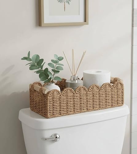 Miniatura 2 de CubesLand Cesta de almacenamiento de papel higiénico con borde festoneado de cuerda de papel, pequeña sala de estar, decoración de dormitorio