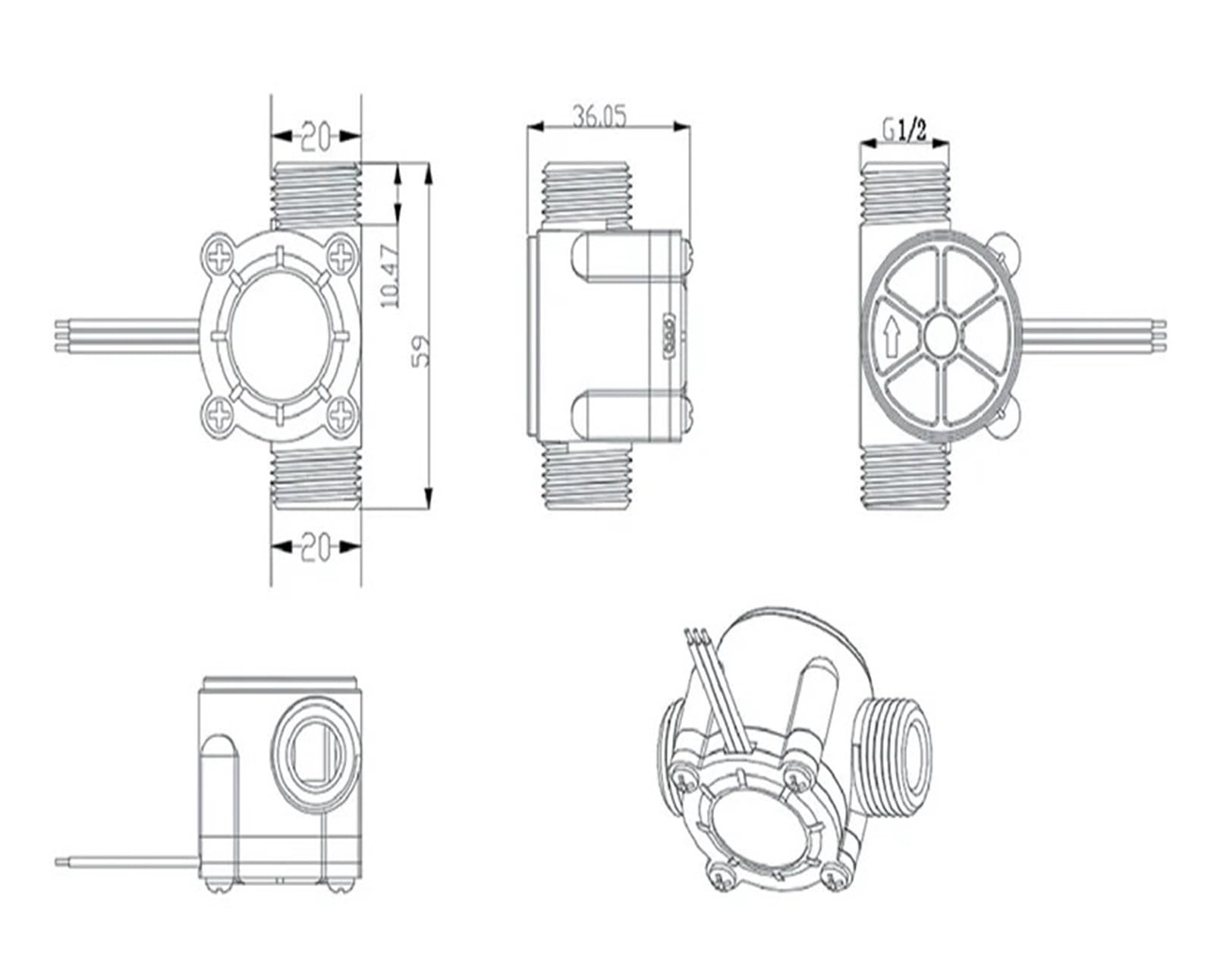 Sensore di Flusso d'Acqua Misuratore ad Effetto Hall Liquido in Nylon(YF-S201B DN15)