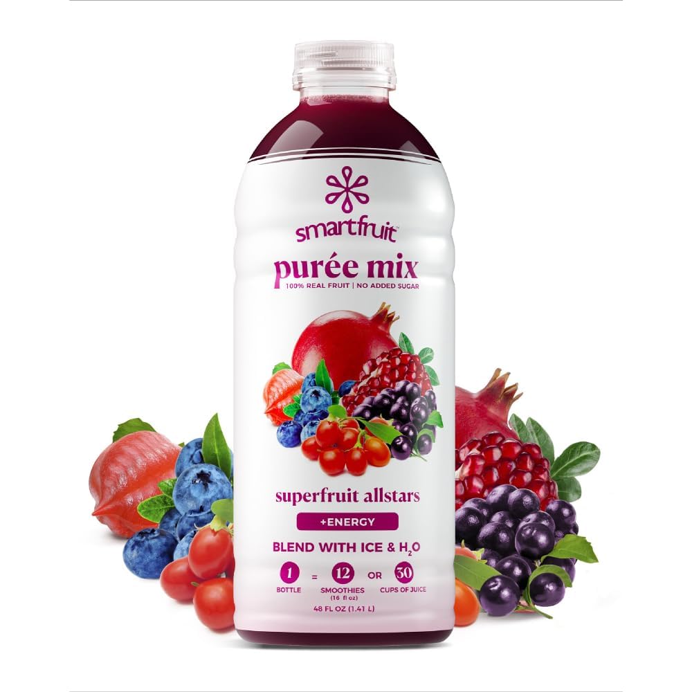 Smartfruit Superfruit All-Stars + Energy – 100% Real Fruit Purée with Blueberry, Pomegranate, Acai & Goji Berries – Great for Smoothies, Juice, Yogurt, Cocktails, Teas & More – 48oz