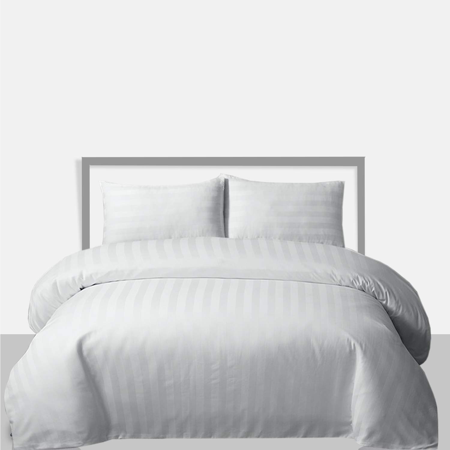 Trimming Shop 300TC King Size Duvet Cover Set with 2 Pillowcases 100% Egyptian Cotton Satin Stripe Soft Hotel Quality Machine Washable Easy Care Duvet Cover with Zipper Closure Bedding Quilt Cover Set