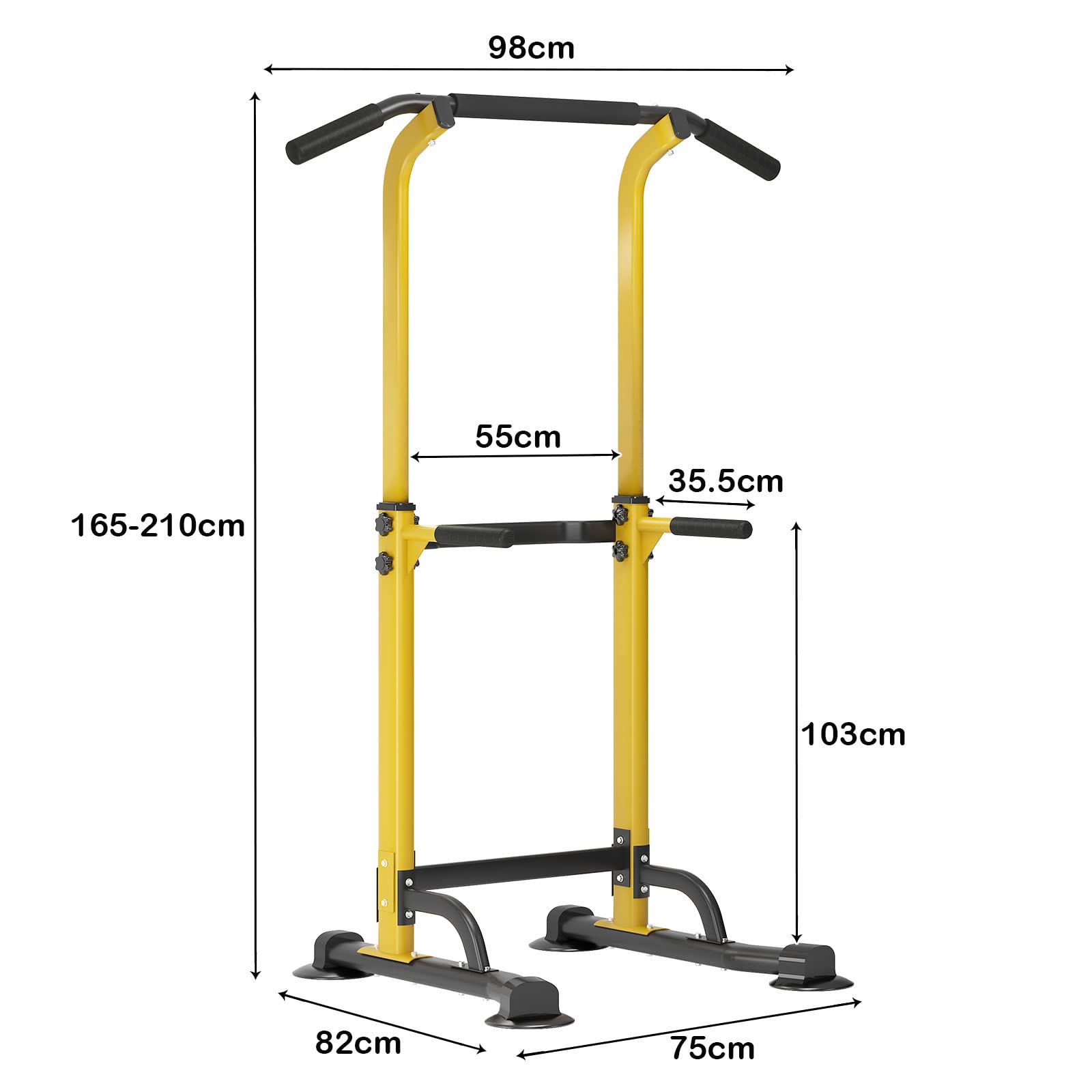 sogesfurniture Power Tower Tour de Musculation Barre de Traction Station de tractions dips abdominaux pour Entrainement Fitness à la Maison, Hauteur Réglable 165-210 cm, Noir&Jaune