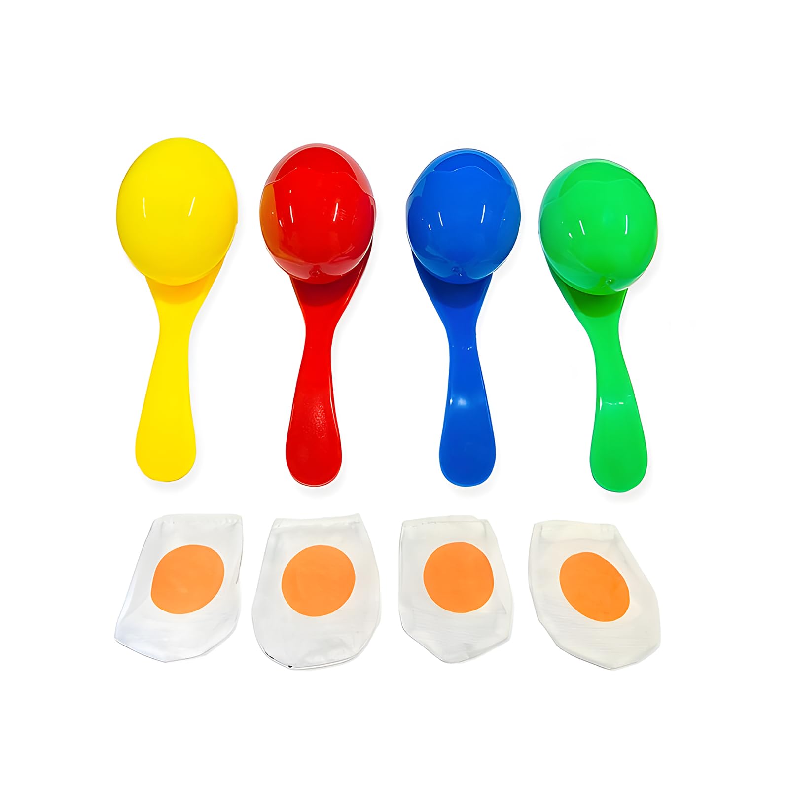 Egg and Spoon Race Game Set for Kids , Outdoor Garden Sports Fun, Includes 4 Plastic Spoons and 4 Eggs, Ideal for Kindergarten, Backyard Parties, and Easter Activities