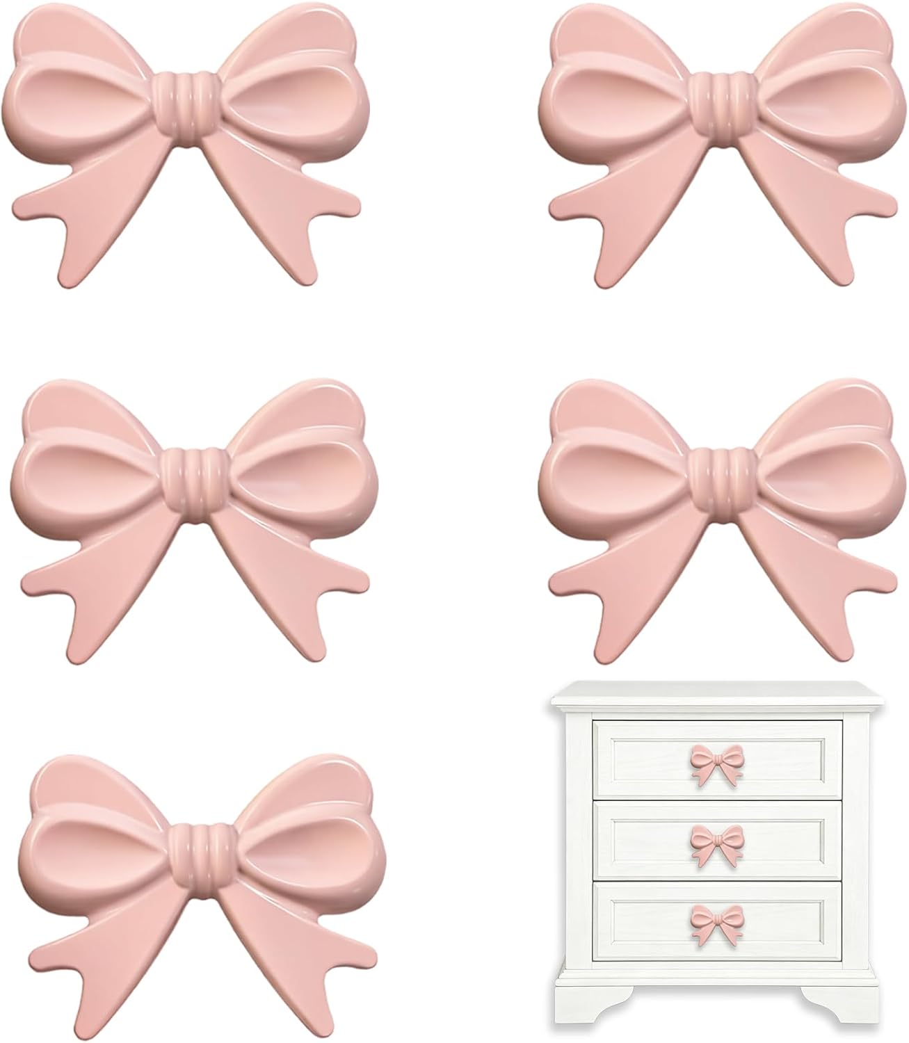 Pink Bow Knobs for Dresser Pink Bow Dresser Knobs Cast Pink Bow Dresser Knobs Pink Bow Drawer Knob Princess Pulls (10 Pack)