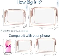 Vista 3 de PACKISM Neceser aprobado por la TSA, paquete de 2 – 1 mediano de cuarto de galón de mano de la TSA y 1 grande para equipaje facturado, bolsa de rosa
