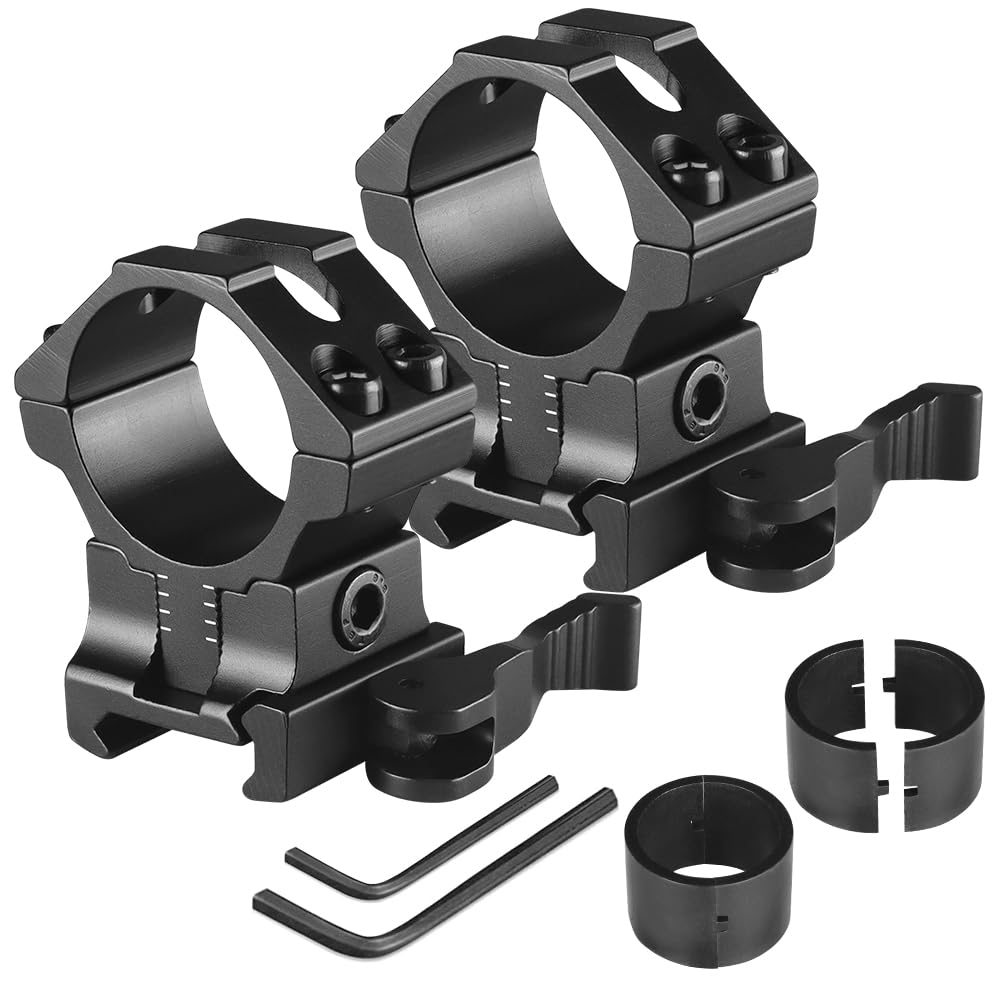 KEENZO 25,4mm/30mm Anelli di Montaggio, Altezza Regolabile, Rilascio/Blocco Rapido, Adattatore per Cannocchiale Mirino, 20mm e Picatinny, 2 Pezzi
