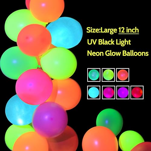Miniatura 3 de 110 globos de neón UV que brillan en la oscuridad, suministros de fiesta de luz negra para fiesta brillante, helio, globos fluorescentes de neón de