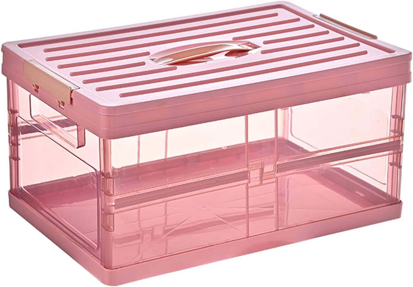 WWahuayuan 1PC Folder Storage Stack & Pull Box Bin 30L with Lid Dividers Multi-purpose for Pantry closet shelves Pink