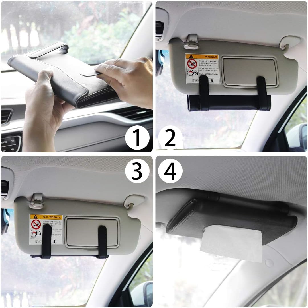 BANCHELLE Car Tissue Holder Visor, Tissue Dispenser, Box Holder for Auto, Napkin Holder PU Leather for Car Sun Visor Seat Backseat Black, 1 Piece