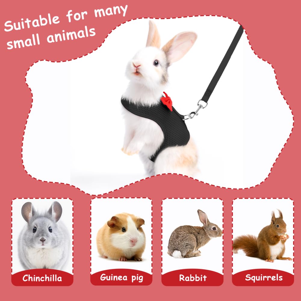 Harnais Laisse Lapin Réglable, Gilet Marche Lapin en Maille Respirante, Gilet Nœud Papillon Formel pour Lapin Chaton Cochon d'Inde Chinchillas
