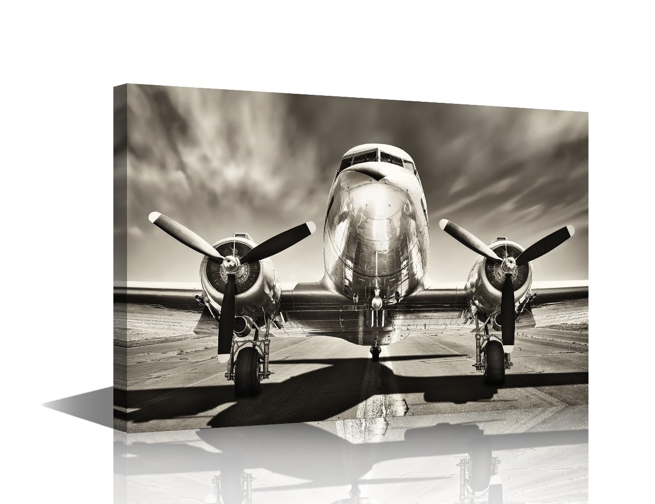 TISHIRON Large Canvas Wall Art Airplane Pictures Black and White Aircraft Art Paintings Modern Home Decor Print for Home Living Room Dining Room Office Stretched and Framed Ready to Hang 36x24 in