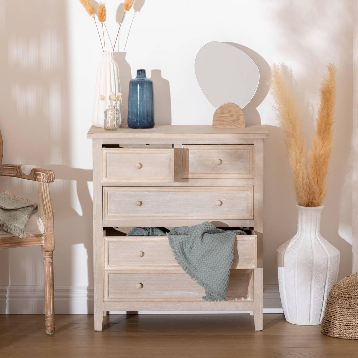 Kommode Charme aus gebleichtem Holz - Helles Holz