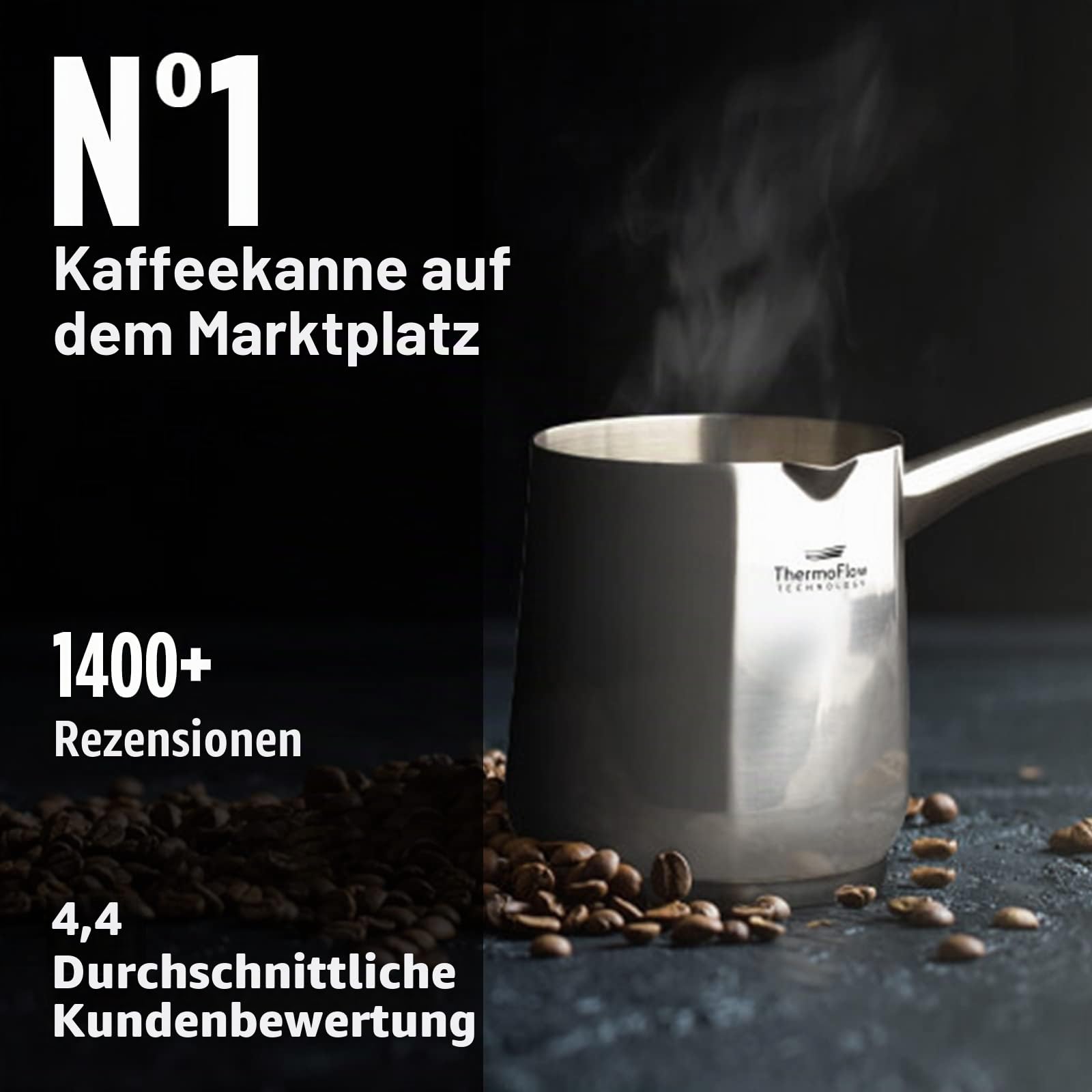 ROSMARINO Edelstahl-Induktions-Mokka-Kanne 700 ml - Moderne Türkische Cezve-Kaffeekanne mit 3-lagigem Stahlboden (700 ml)