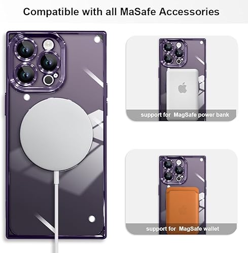 Miniatura 2 de Funda magnética transparente para iPhone 15 Pro cuadrada (compatible con MagSafe) con patrón de corazón de amor para mujeres y hombres, borde de TPU