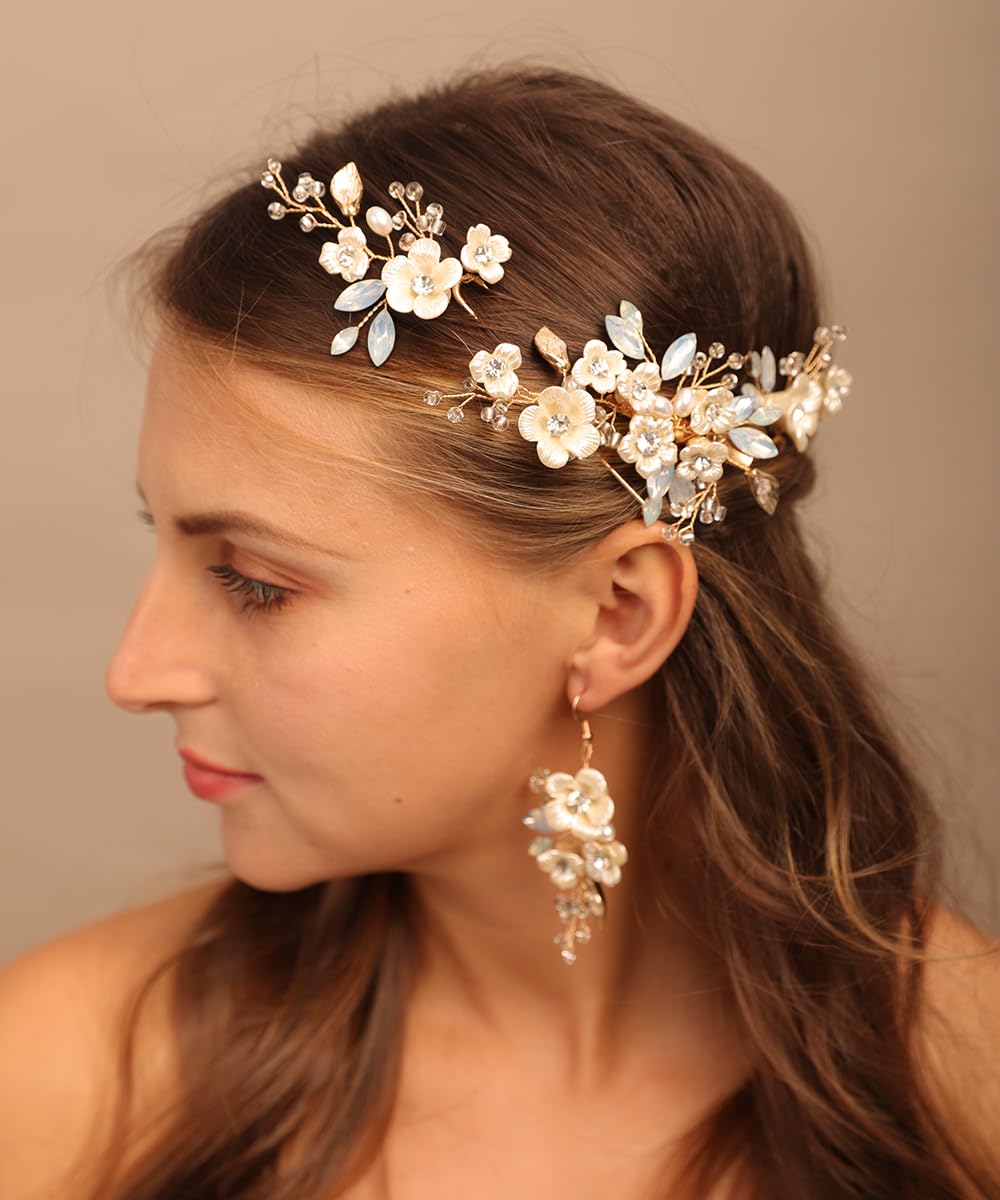 Set of 3 Gold Flower Hair Pins Flower Wedding Opal Hair Combs Bridal Decoration Wedding Accessories Head Accessories for Wedding-image-40