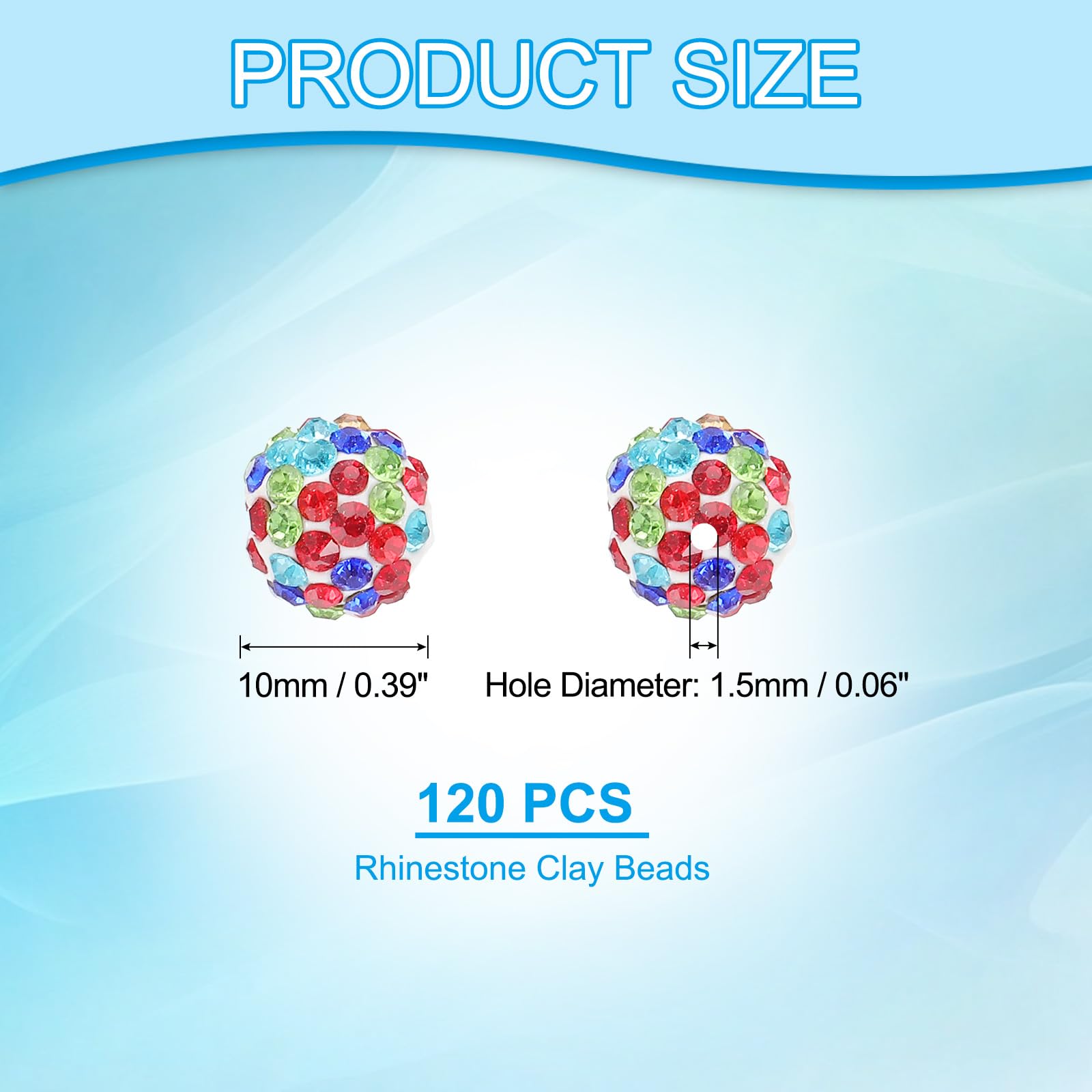 PATIKIL 10mm Rhinestone Clay Beads for Jewelry Making 120 Pack Round Ball Polymer Clay Crystal Charm Beads for Craft Decor Necklace Chain Bracelets DIY Colorful - Image 2