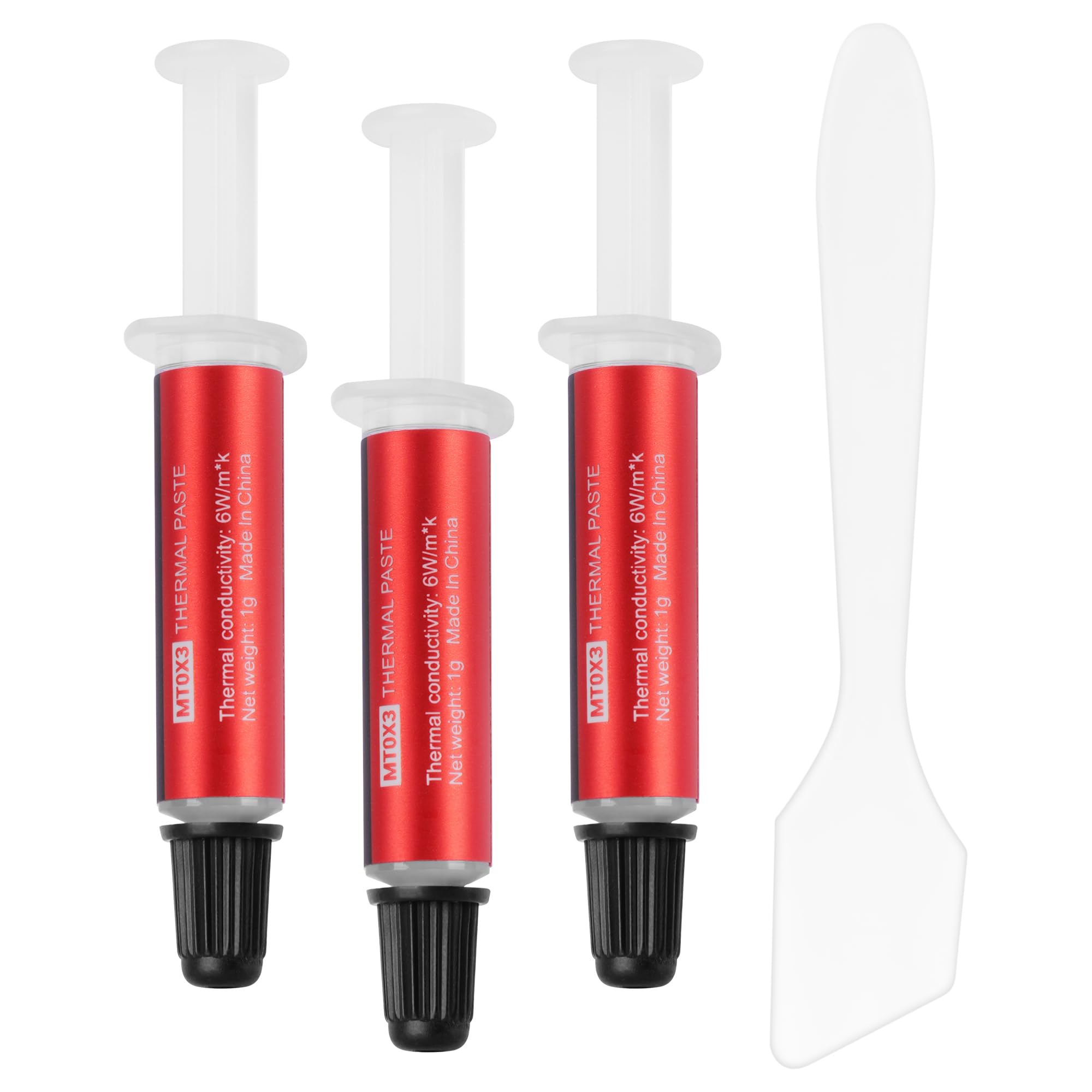 Mars Gaming MT0X3, Kit 3x Pasta Termica CPU, Alta Conduttività Termica 6 W/m·K 280 °C, Non Conduttiva con Nanotecnologia, Applicazione Facile e Uniforme con Spatola e Applicatore, 3x1g (3g), Grigio
