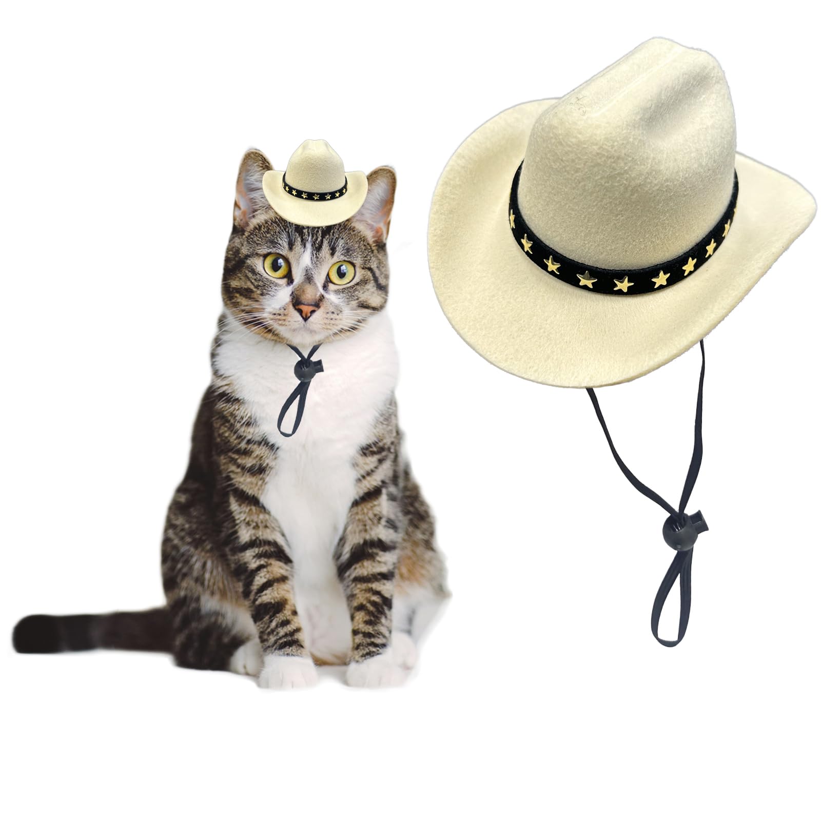 AWOCAN Dog and Cat Cowboy Hat, Pet Costume, Mini Hat for Holiday Halloween Party Decoration (Beige, Small) โ image 1