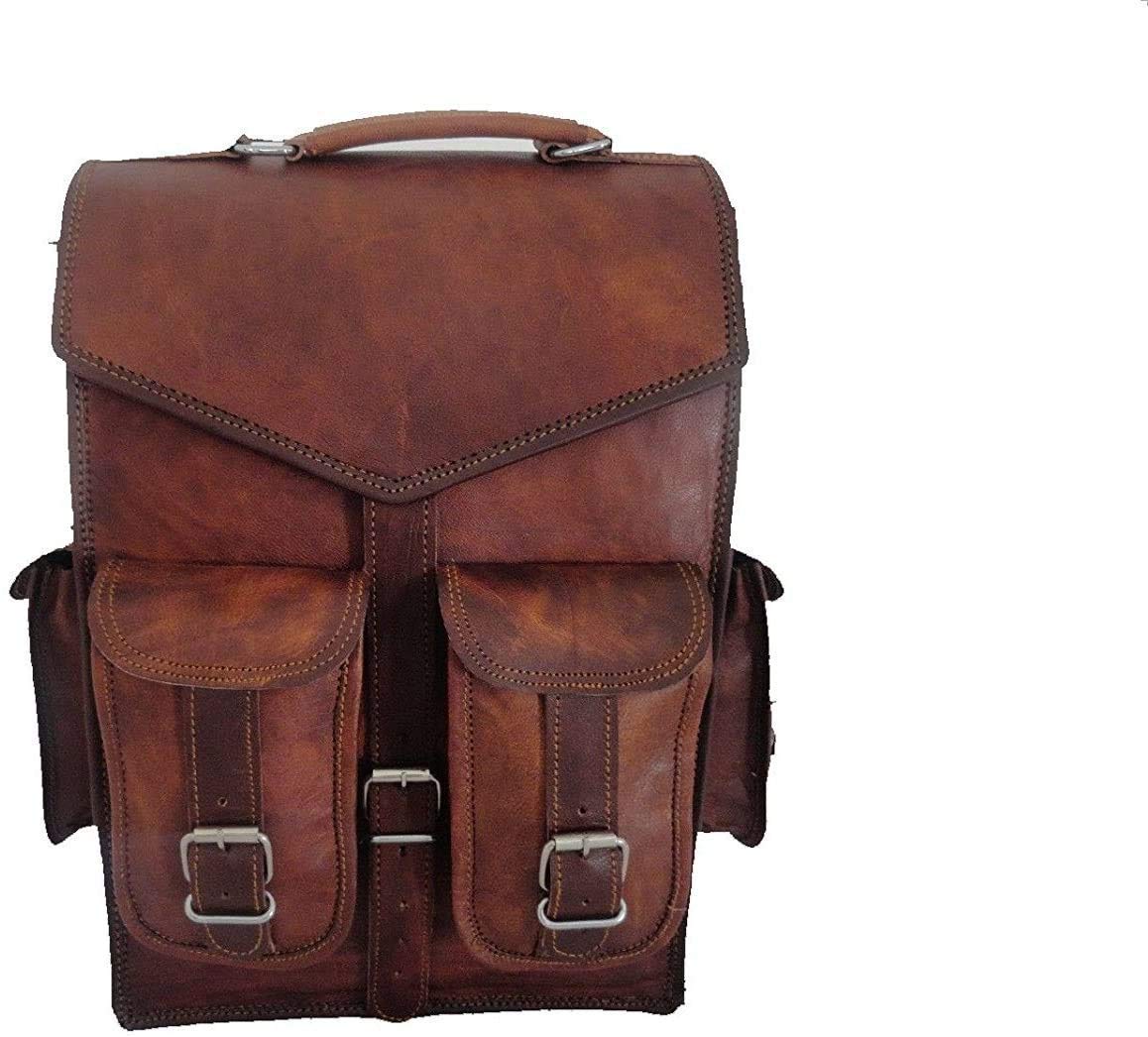 MUMMY PAPA ENTERPRISESLeather Bag Unisex Pure Handmade Brown Vintage Leather Backpack Laptop Messenger Bag Rucksack Sling for Men Women (15 X 11 X 5 Inch)