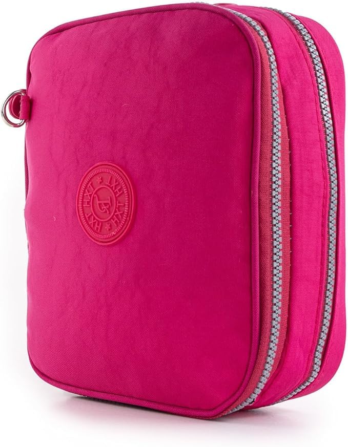 Estojo Escolar Box Grande com 2 Compartimentos, Organizador para 20 Canetas, Material Resistente em Poliéster, Múltiplas Cores (Pink)