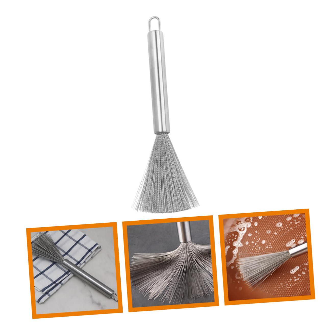 NOLITOY Scallop Edge Dish Brush Pot Scrubber for Stainless Steel Frying Pan and Kitchen Cleaning Brush Long Handle