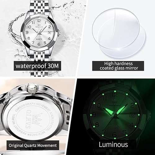 Miniatura 5 de OLEVS - Reloj de mujer de moda, reloj de vestir con diamantes para damas, reloj analógico de cuarzo, acero inoxidable, resistente al agua, luminoso,