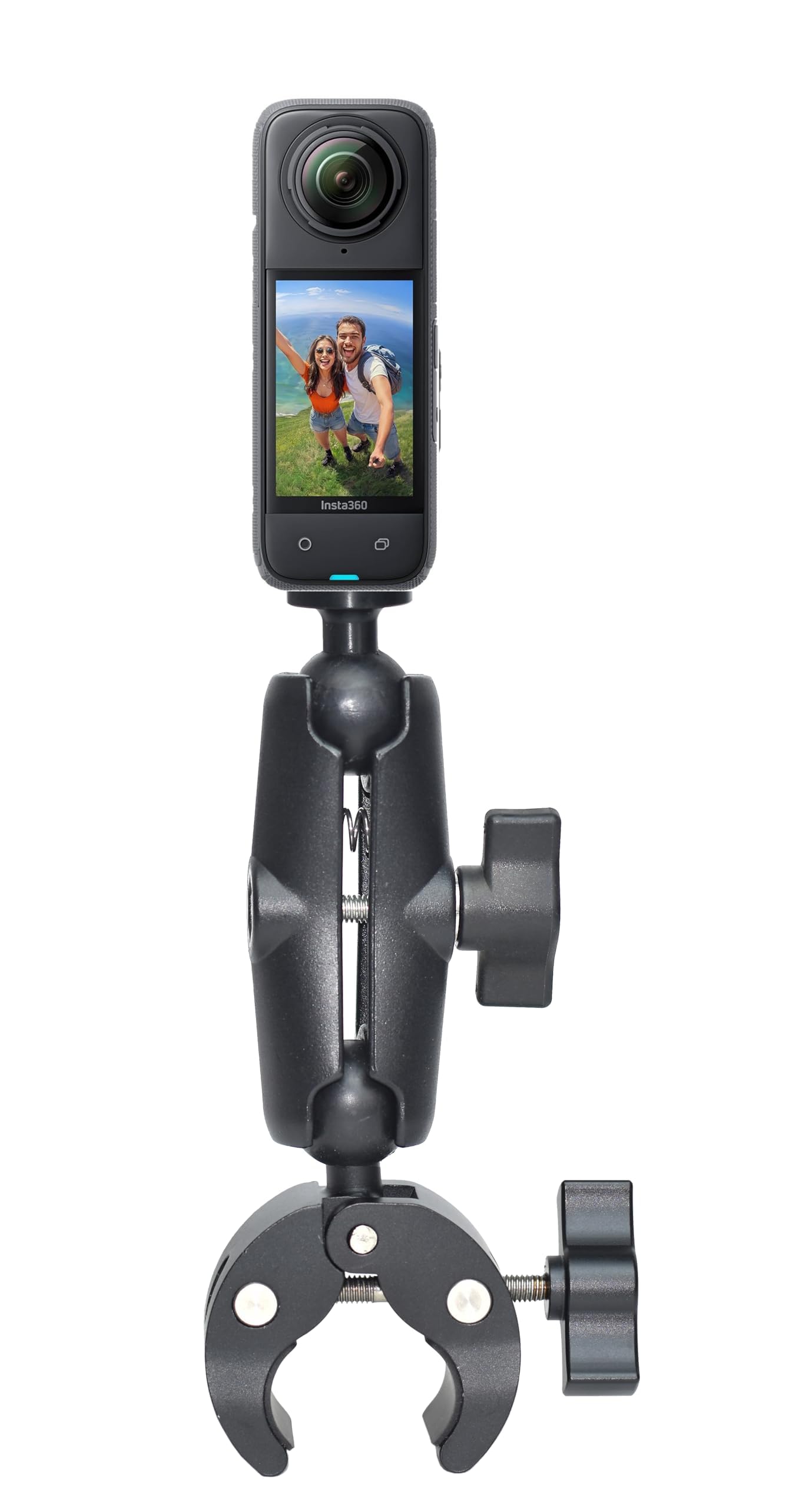 Action Camera Motorcycle/Bicycle Clamp Mount Compatible with Insta360 X5/X4/X3/Go Ultra, GoPro Hero 13/12/11/MAX2, DJI Osmo Action 6 - Secure Non-Slip Grip