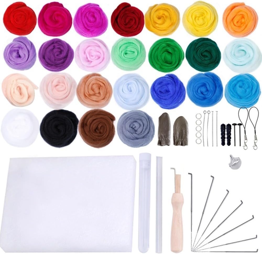 25 Colors 66S Wool Roving Needle Felting Kit with Tools, Soft
