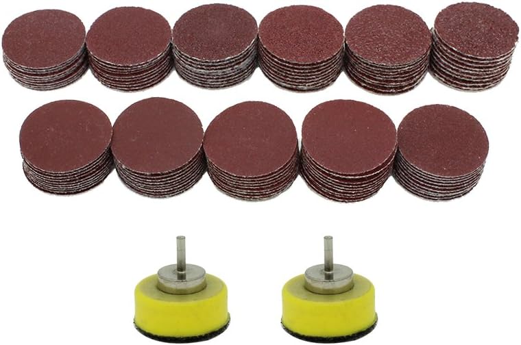 AUTOTOOLHOME 110pcs 1" Sanding Discs with 2ps 1/8 Shank Polishing Pads Hook and Loop Sandpaper Abrasive Tool 40-600Grit