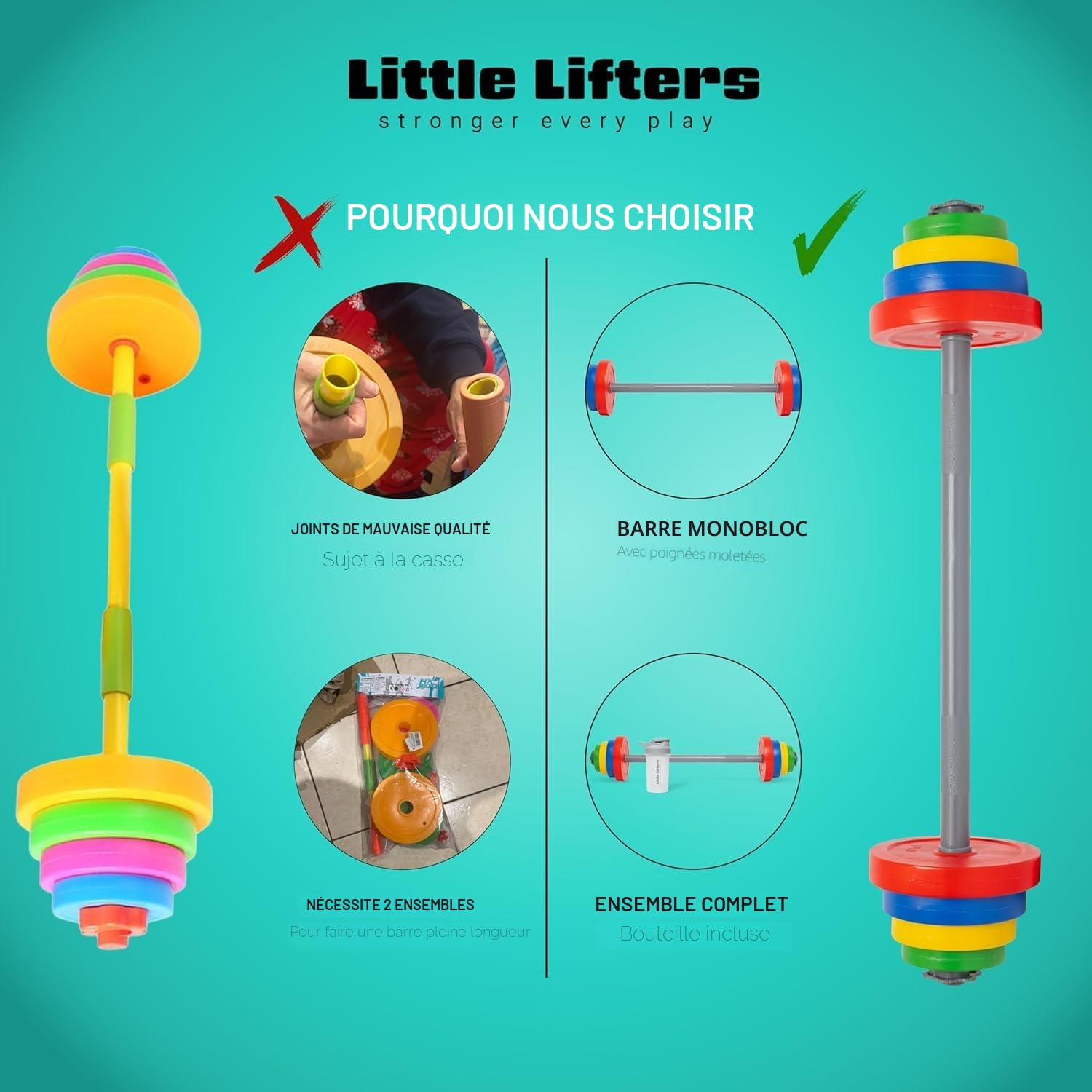 Ensemble d'haltères pour enfants – Poids réglables et haltère en plastique avec bouteille d'eau, équipement de gym amusant pour jeux de simulation