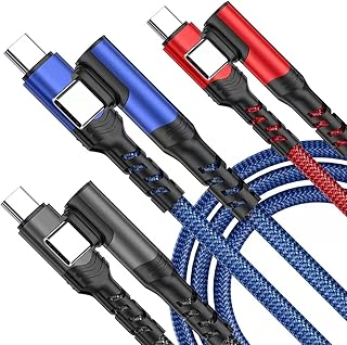 USB C to USB C Cable 60W 6.6ft, Type C to Type C Cable, Pofesun 3Pack USBC to USBC Fast Charging Cable Right Angle Compatible with Samsung Galaxy S21 S20,Note 20,MacBook Air/Pro,Pixel-Black,Blue,Red …