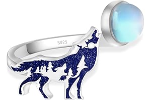Wolf Ring - Moonstone Jewelry Sterling Silver Adjustable Ring for Men Women