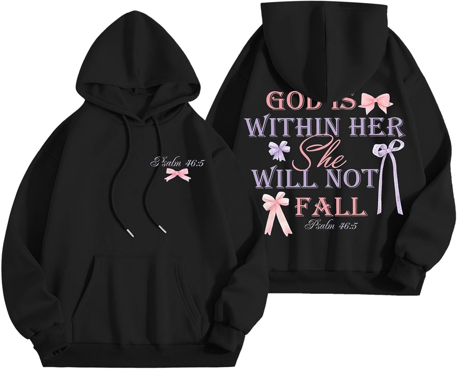 God Is Within Her She Will Not Fall Hoodie Women Christian Drawstring Preppy Sweatshir Loose Long Sleeve Hooded Pullover Top