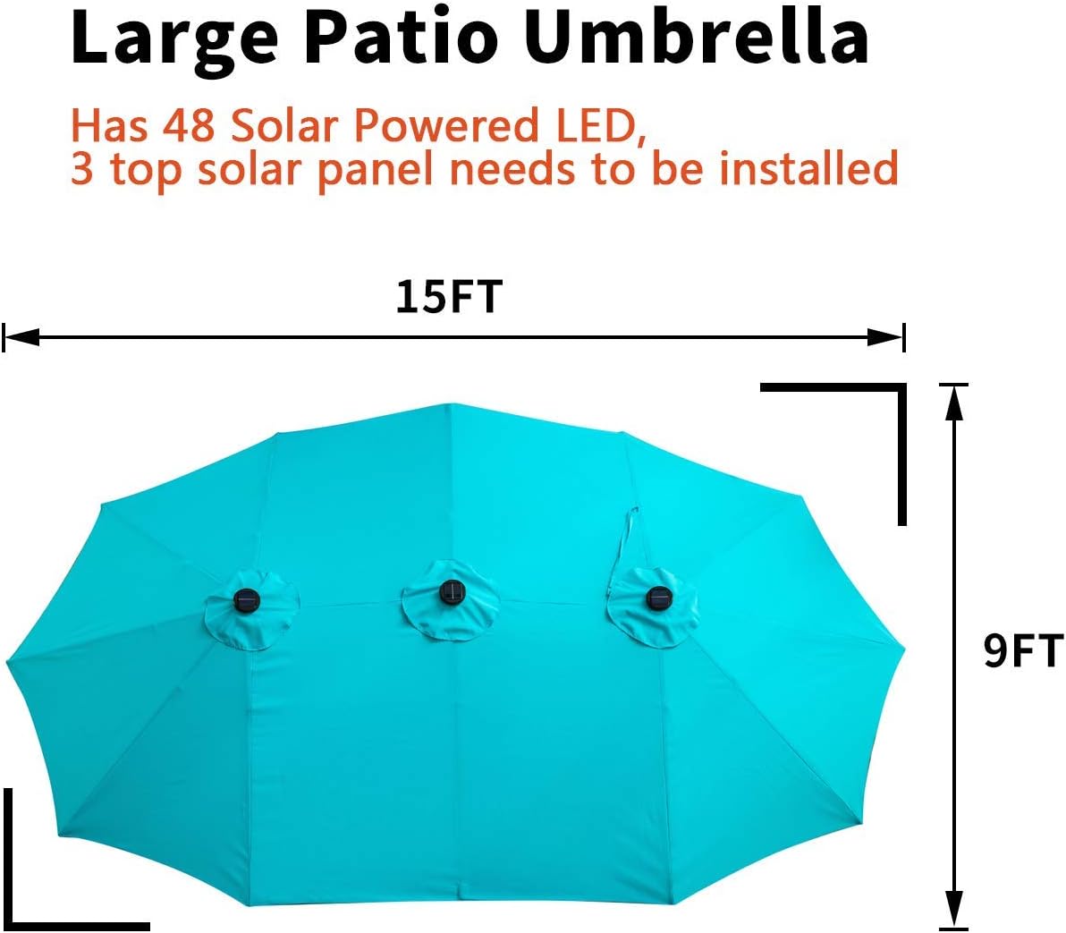 HYD-Parts Patio Umbrella 15 FT Double-Sided Outdoor Market Large Table Umbrella w Lights & Crank Sun Canopy Umbrella w/o base for Garden, Deck, Backyard