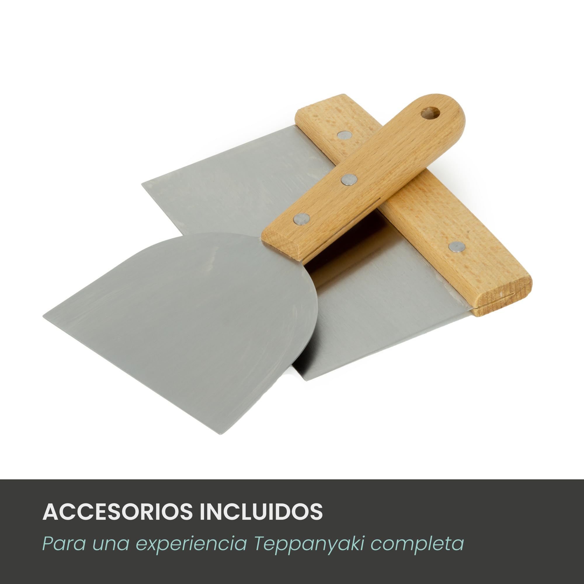 Jocca - Plancha eléctrica Teppanyaki profesional de acero inoxidable | 39,6 × 26 cm | Control térmico hasta 300 °C | 8 programas | Accesorios incluidos | Uso doméstico y profesional