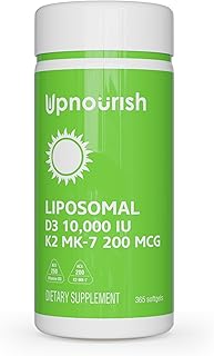 UpNourish Liposomal D3 K2 Vitamin 10000 IU D3 and K2 MK-7 200 mcg - 365 Vitamin D3 k2 (Vitamina D3 con K2) Mini Softgels - Easy to Swallow K2 D3 Vitamin Supplement