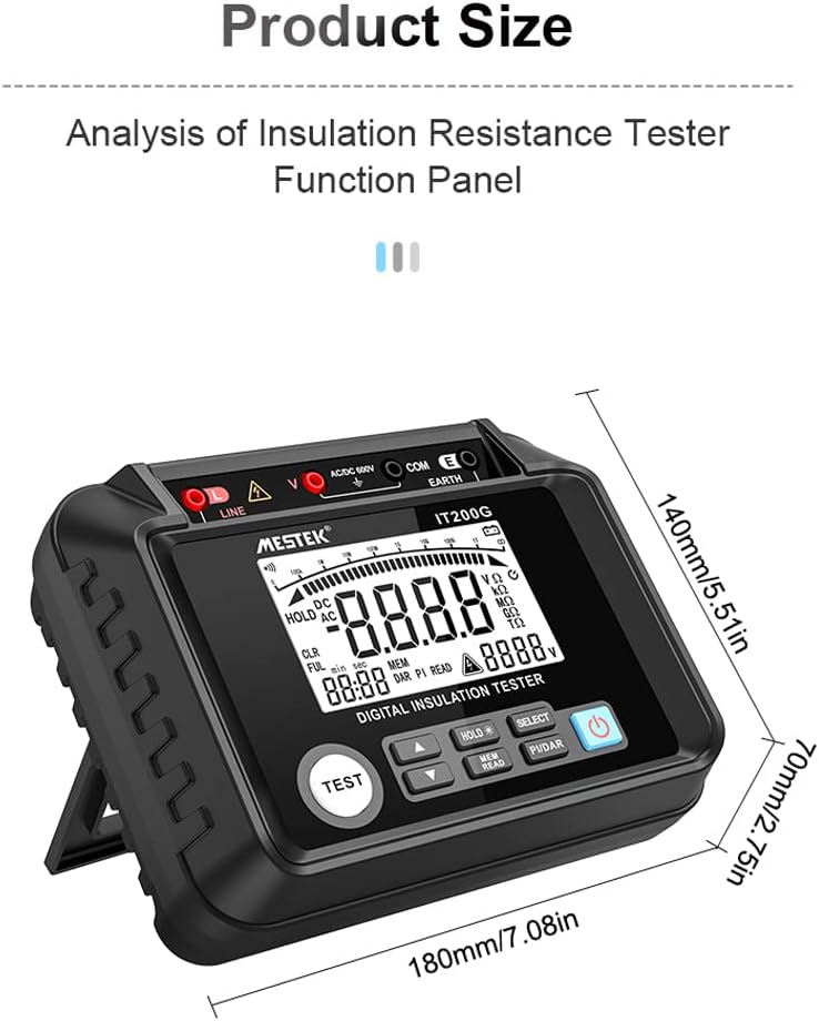 Irfora Insulation Resistance Tester Digital Meter Resistance Vole Polarization Index DAR Measuring Meter LCD Display with Back
