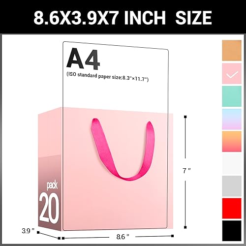 Miniatura 2 de EUSOAR Bolsas de compras para regalos, 8.6 x 3.9 x 7 pulgadas, 20 bolsas de papel con asas, bolsas de papel kraft resistentes reciclables rosadas,