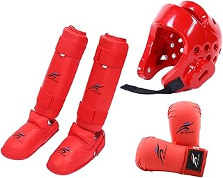 rockible Ensemble D'équipement de Karaté, Gants D'entraînement, équipement de Tête de Boxe avec Protège-Tibia, MMA Sanda Taekwondo Karaté