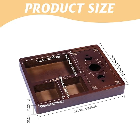 GLOBLELAND Moon Star Tarot Card Holder Stand Display 9.5x7.48x1.23in Coconut Brown Tarot Card Accessories Crystal Organizer Decorative Box for Altar Decor Tarot Card Crystal Holder Case