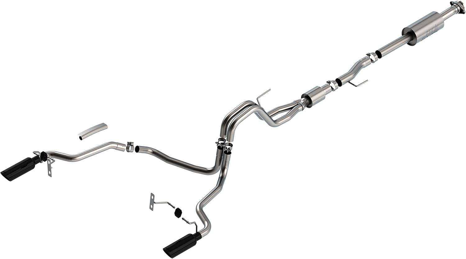 BORLA 140866BC Cat-Back Performance Exhaust System for 2021-2023 Ford F-150 V8 EXC. Tremor & Black Appear. T-304 Stainless Steel S-Type Sound Dual Split Rear Exit Singe 4" Round Chrome Tip Each Side