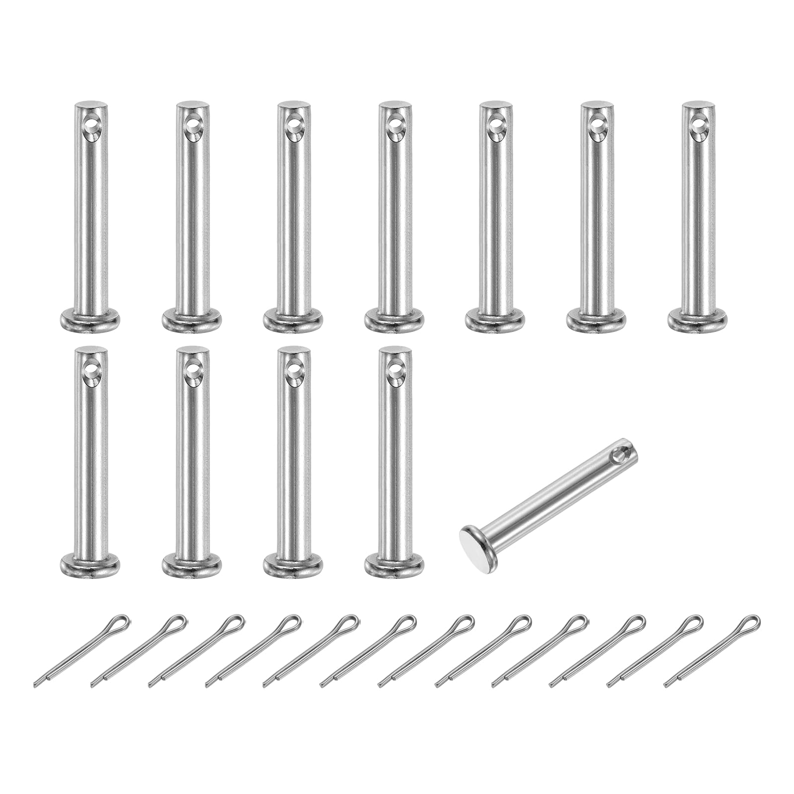 sourcing map 12Pcs M5x30mm Clevis Pins, 304 Stainless Steel Single Hole Flat Head Clevis Pin Hairpin Location Pin with Cotter Pins for Trailer Latch Mechanics Repair Furniture Installation