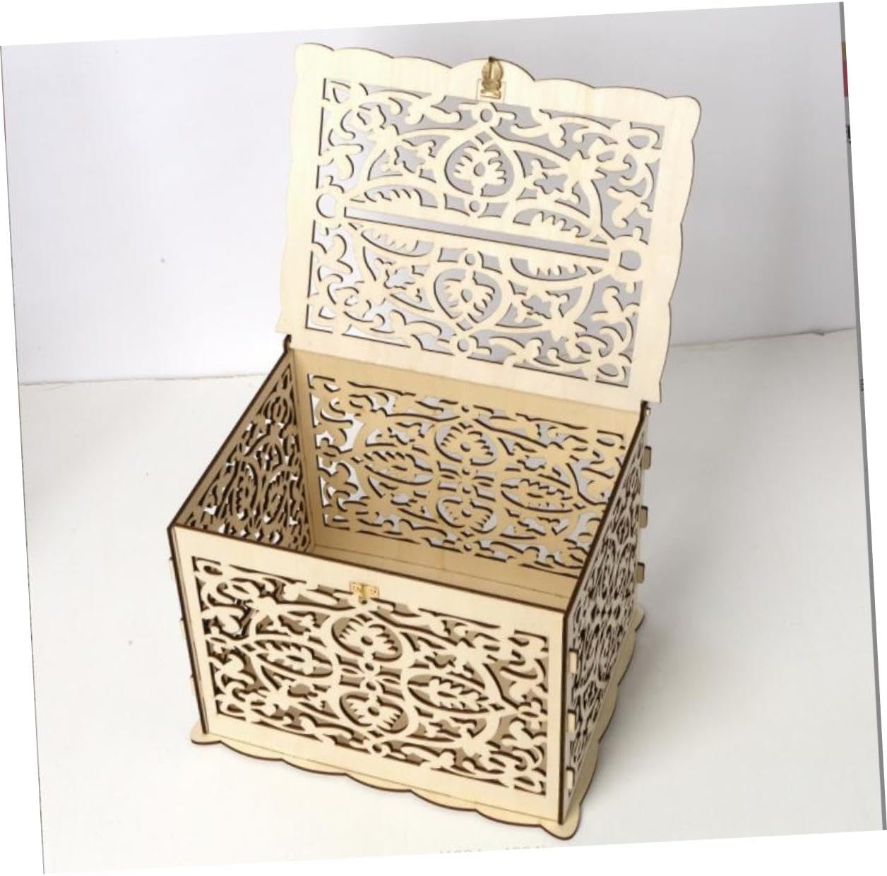 Wooden Wedding Card Box Large Hollow Design Money Envelope Holder Party Cards Case for Reception and Bridal Shower Storage