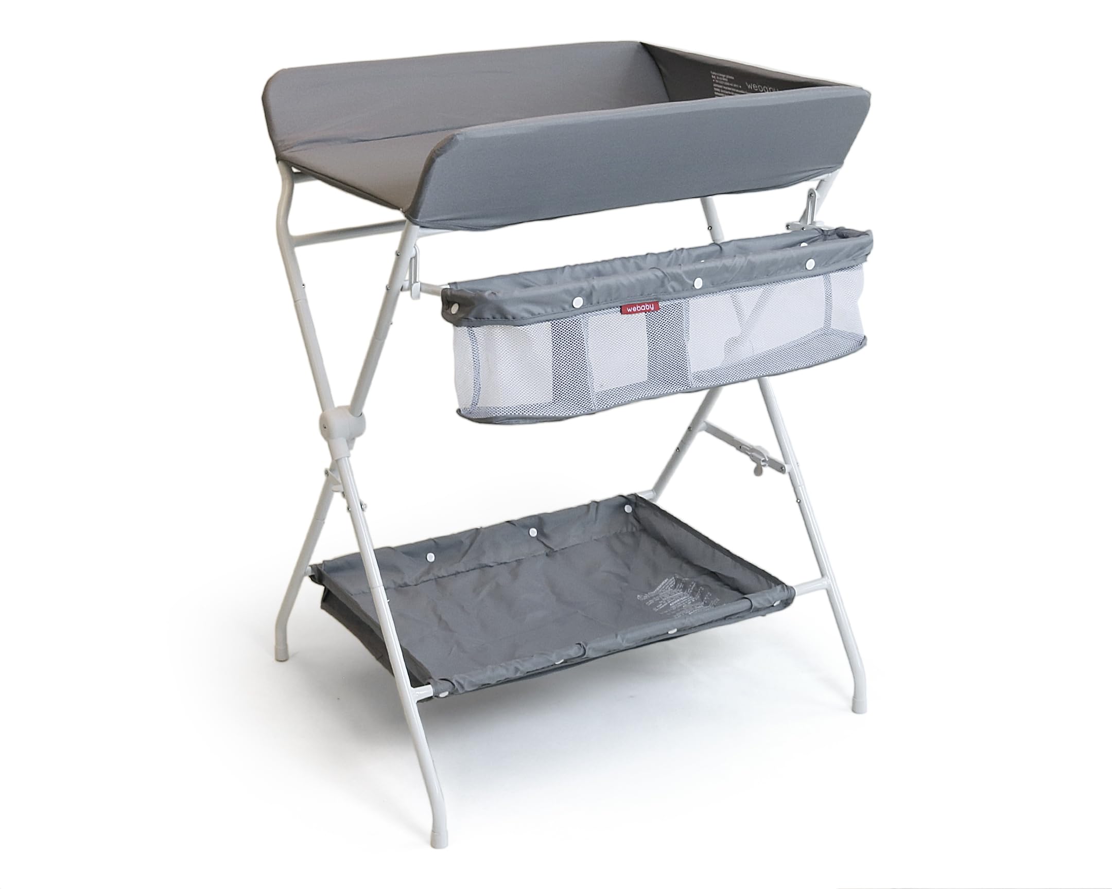 WEBABY - Cambiador bebé plegable acero - Blanco/Gris - 80 x 68 x 103 cm
