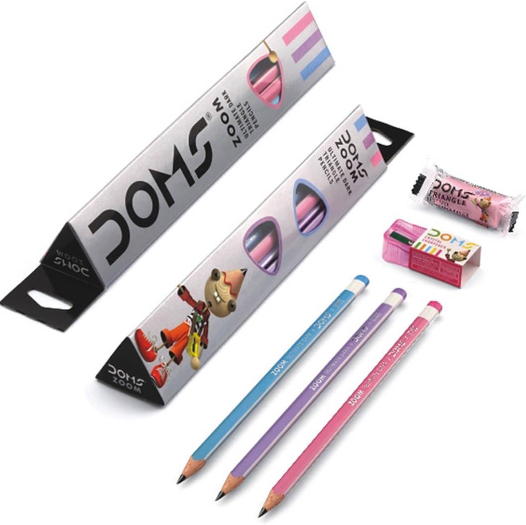 Zoom Ultimate Dark Triangle Pencils (10pcs) with Free Eraser, Sharpener and 15cms Ruler