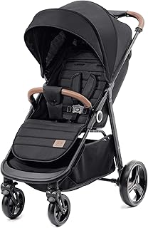 Kinderkraft GRANDE PLUS Poussette Canne dès la Naissance jusqu’à 22 kg, Pliage d'une seule main, Position allongée, Capote extensible, 4 Roues amorties, Noir