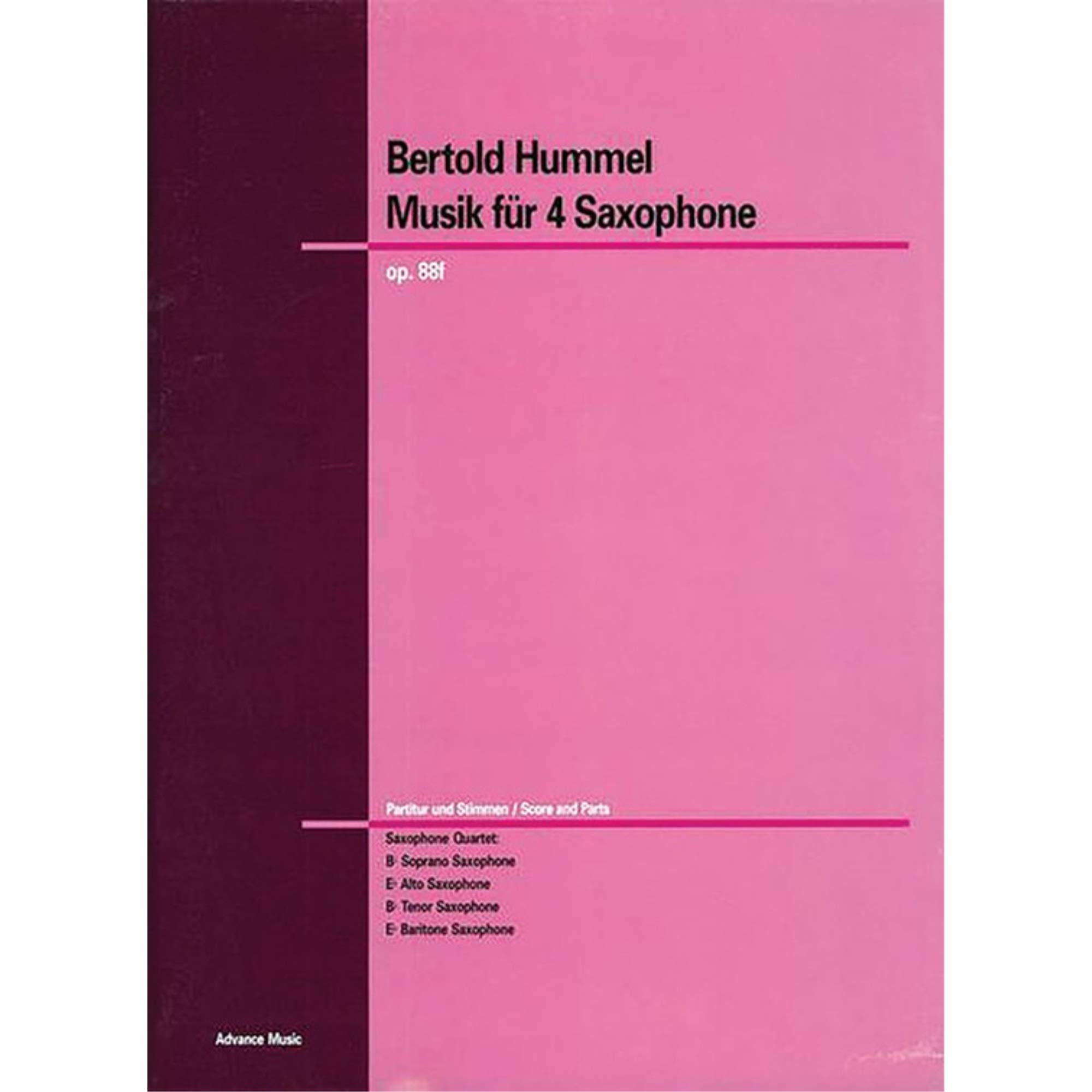 Partition Musik für Saxophone op. 88f, édition de prestige pour quatuor SATBar