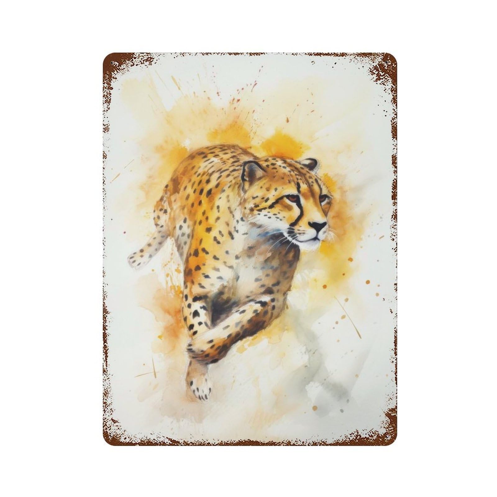 Garage Style Cheetah Watercolor Painting Rustic Tin Plaque 15.7"x11.8", Classic Wall Plaque for Bar And Workshop